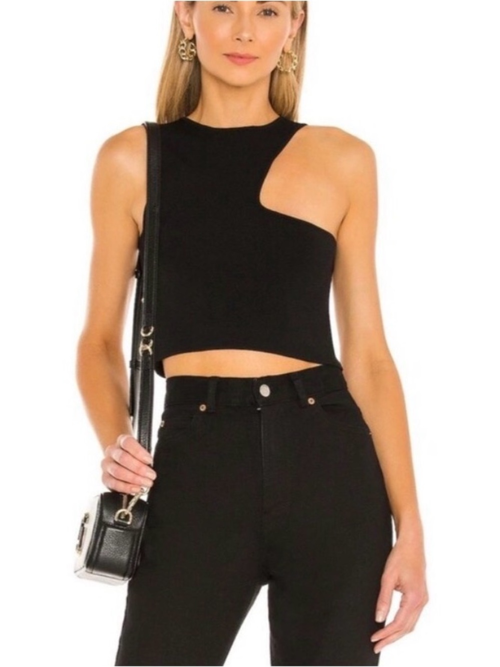 SUPERDOWN Black Asymmetric Cutout Crop Top